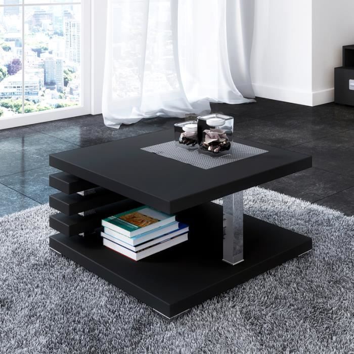 table basse design - ariene - 60x60 cm - noir mat - étagère pratique sous le plateau