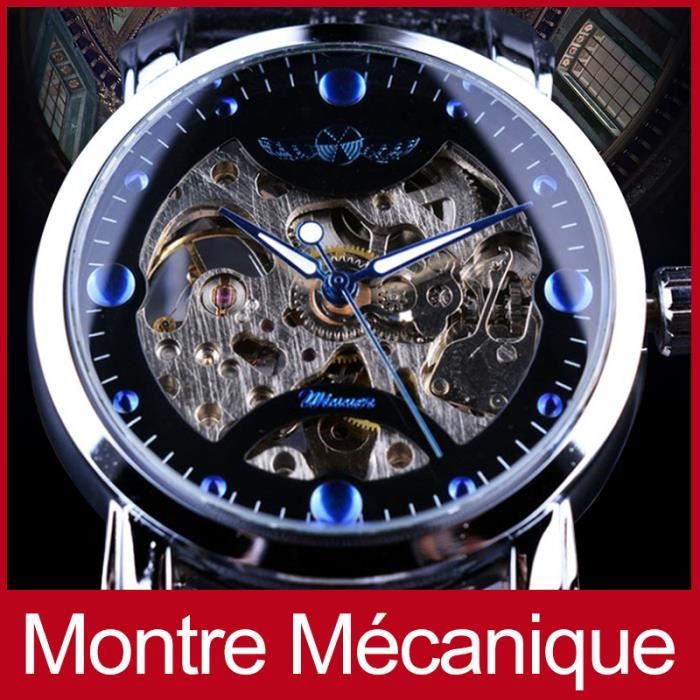 Squelette Designer Bleu Hommes Bracelet En Cuir Montre Automatique De Luxe  - Cdiscount Bijouterie