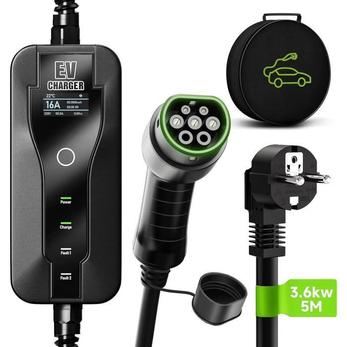 Câble De Charge Type 2 Portable Osoeri 11kW - Pour Voiture Électrique, 7.7m, Écran LCD, IP66