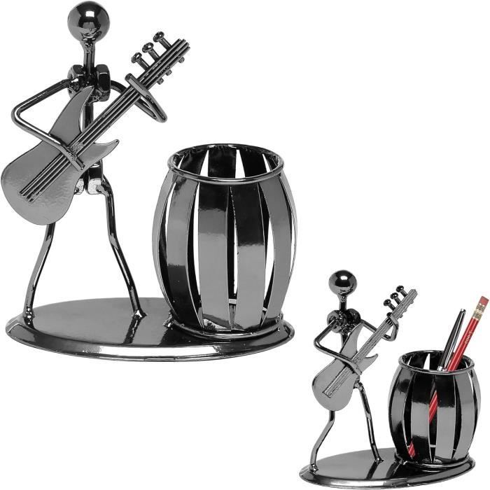 Porte-Crayons Métal Créatif Cisixin - Support Bureau Original Avec Musicien Guitare, Accessoire De Bureau Fun Et Pratique