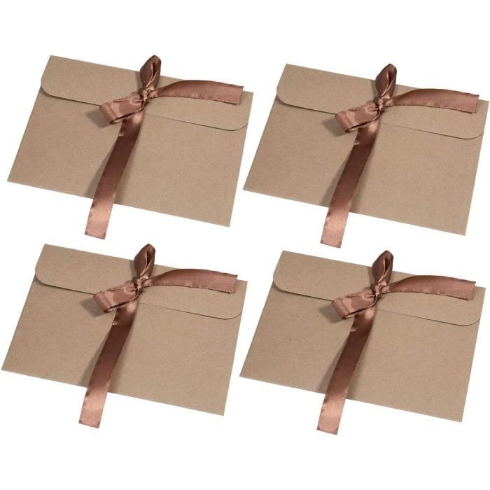 30 Pièces Enveloppes Rétro Papier Kraft Avec Rubans Roses - Enveloppes Recyclées Pour Cartes, Invitations Mariage & Cadeaux