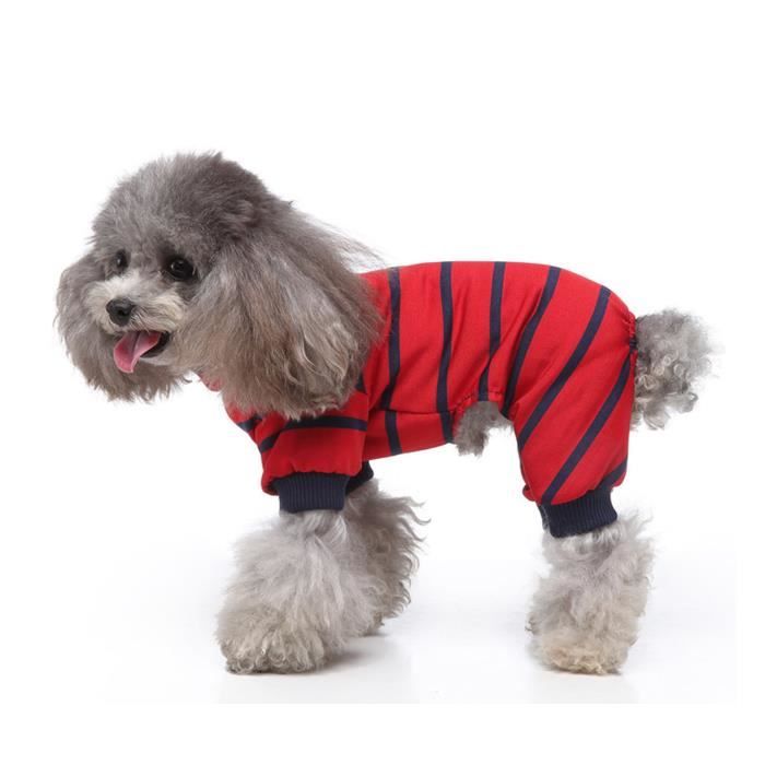 Meilleurs prix pour Pyjamas rayés pour chiens Pyjama rayé à 4 pattes pour chien, léger, doux, confortable, à la mode, rayé animalerie manteau