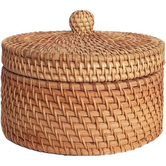 Panier en rotin en forme de maison avec couvercle, sac en rotin naturel tissé à la main, panier décoratif en osier tissé à la main avec poignées, panier de pique-nique organisateur pour