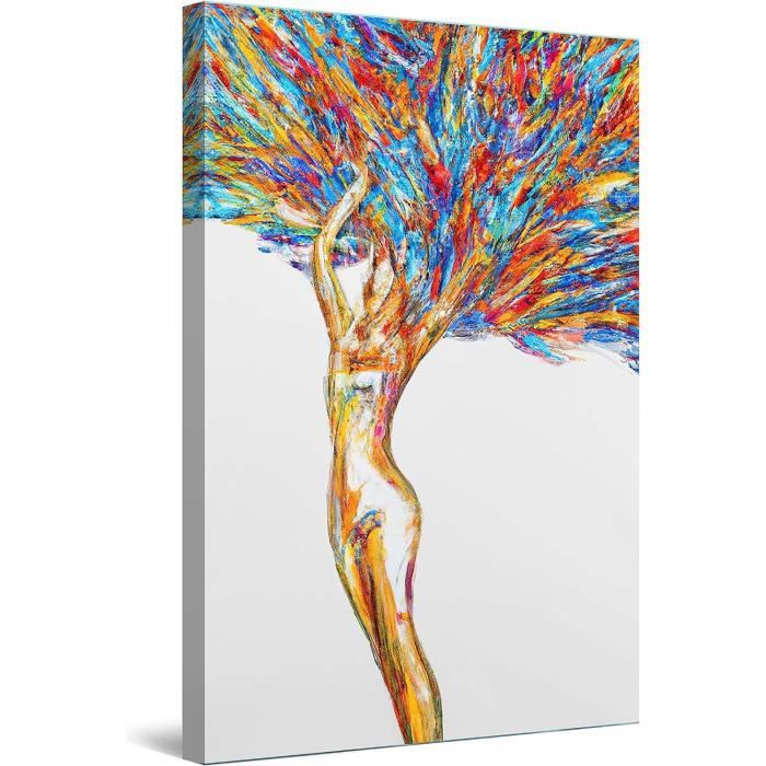 Tableau Abstrait Femme Rouge Dans Le Mur - Impression Sur Toile 80x120 Cm Avec Effet Lumineux Double Vue