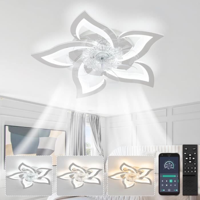 Lustre Ventilateur De Plafond Silencieux Chrome Ventilateur Plafond Avec Lumiere Moteur Dc Réversible Dimmable Plafonnier - Trahoo
