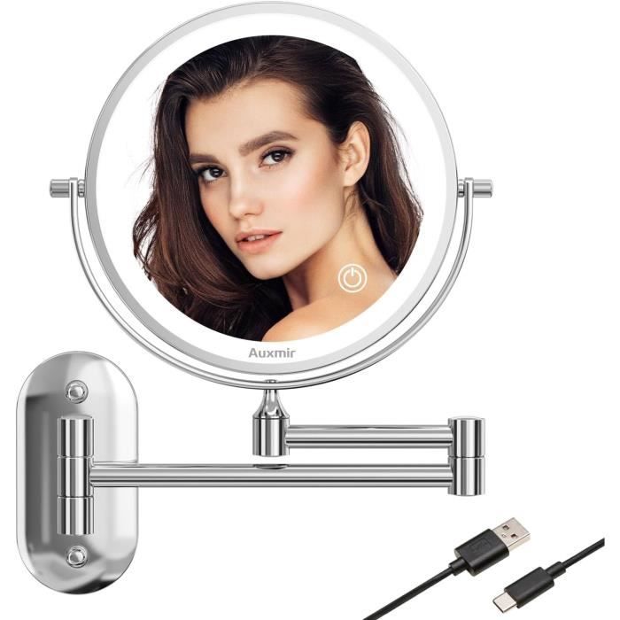 Nicesail Miroir Grossissant X10 Mural Doré Miroir Extensible Salle De Bain Rotation à 360 ° Double Face,Diamètre 20cm