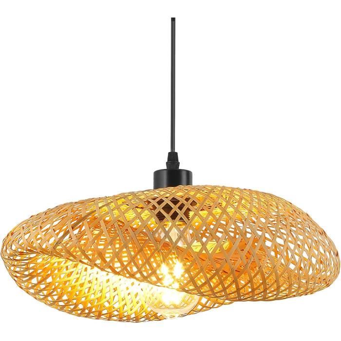 E27 Plafonnier En Bambou Rétro Lampe De Plafond Créatif Abat-Jour En Bambou Tissé À La Main Lustre Éclairage Restaurant Chambre Plafonnier Salon Cuisine Café Bar Suspension Décorative,65cm