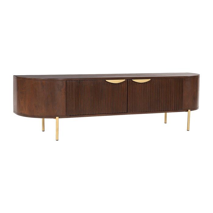 Meuble TV avec 2 portes en bois de manguier et métal doré - Naturel - NEVILI de Maison Céphy Meuble TV avec 2 portes en bois de manguier et métal doré - Naturel - NEVILI de Maison Céphy