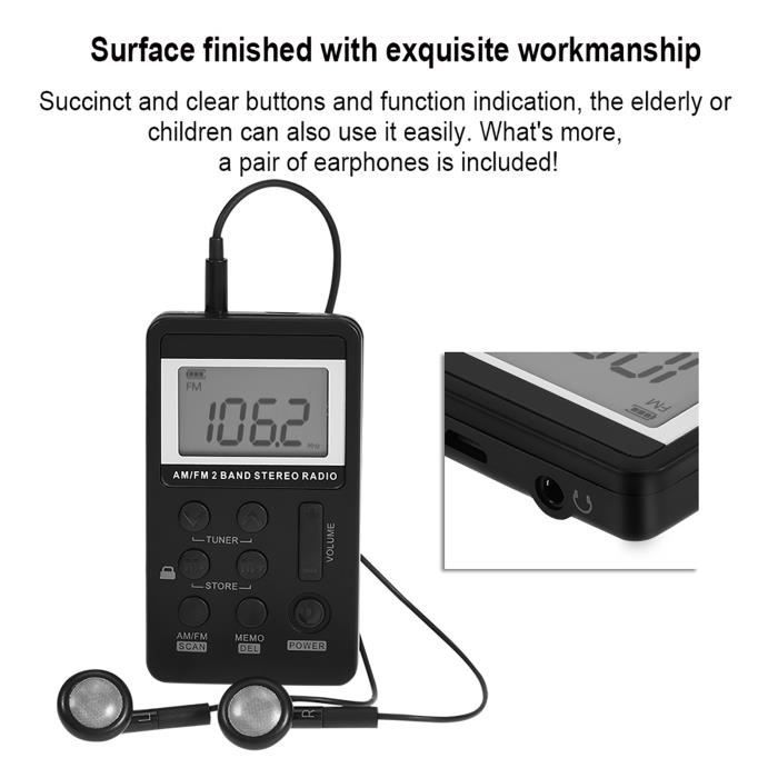 Radio FM/AM Numérique De Poche - Écran LCD - Batterie Rechargeable - Avec écouteurs