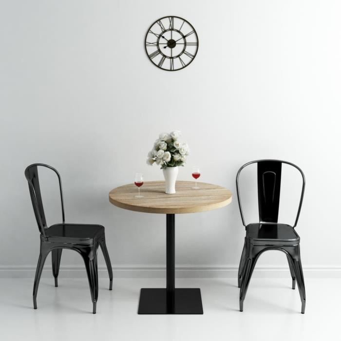 "promo"table de cuisine lmt - table de bistro mdf et acier rond 80 x 75 cm couleur de chêne  21,9kg