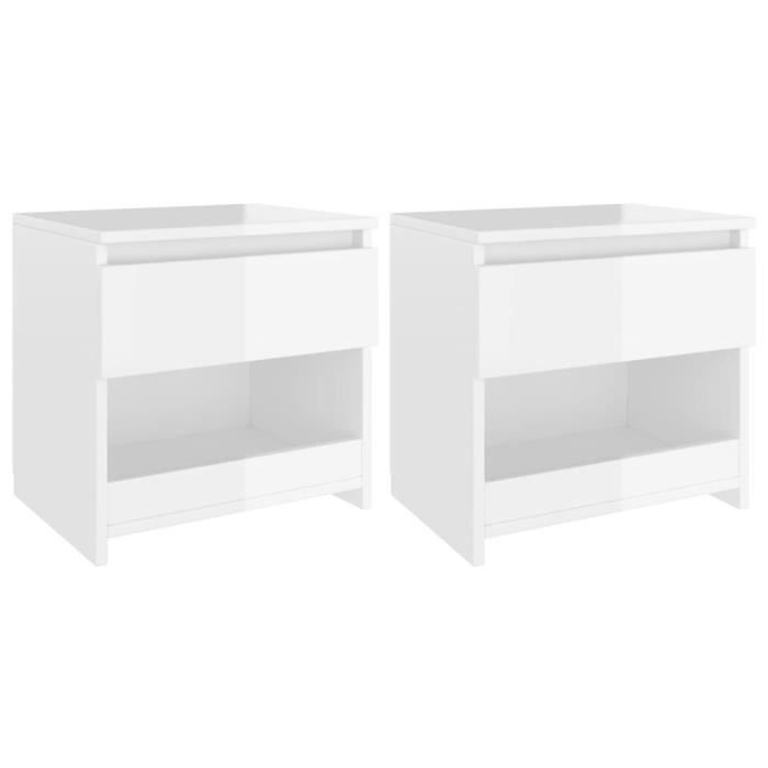 Tables de chevet - VIDAXL - 2 pcs - Blanc brillant - 40x30x39 cm - 1 tiroir et 1 compartiment