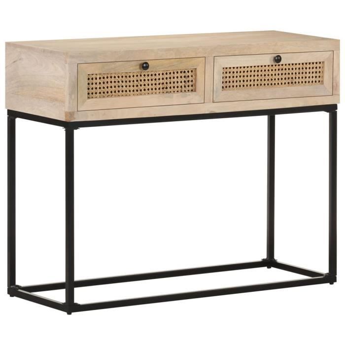 Table console - VIDAXL - 100x35x76 cm - Bois de manguier - Finition blanchie - Canne naturelle