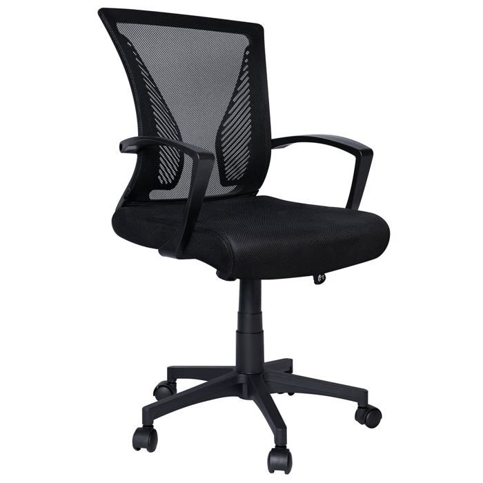 VOUNOT® Fauteuil de bureau ergonomique pivotant à roulette 360° - Hauteur et dossier réglables - Toile respirant - Noir