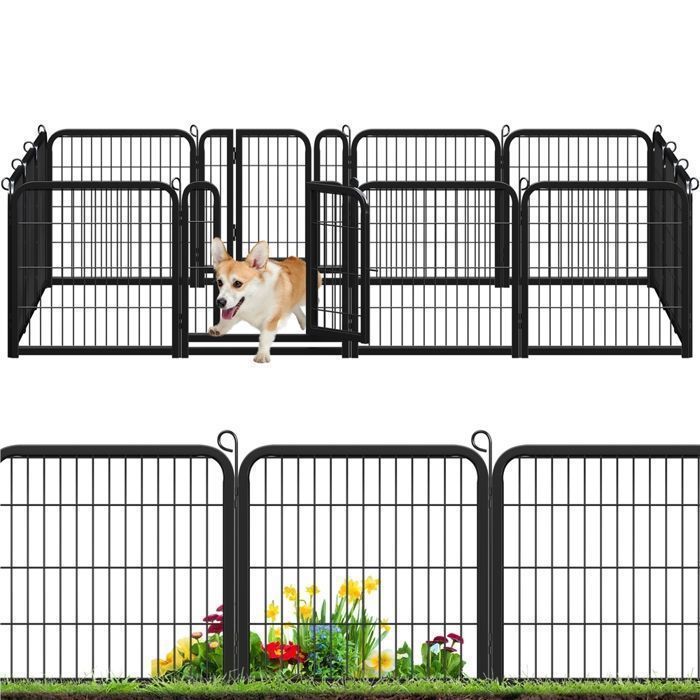 Comparer les prix de Parc pour Chien - Yaheetech - 16 Panneaux - Métal - Noir - 63x63 cm