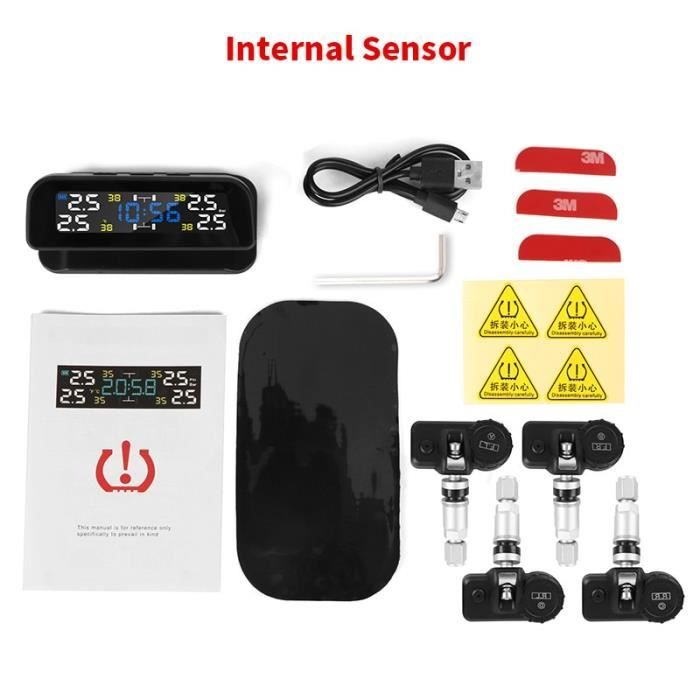 KAOLALI TPMS Système De Surveillance Pression Pneus 0-50 PSI Solaire - 4 Capteurs Sans Fil Pare-Brise