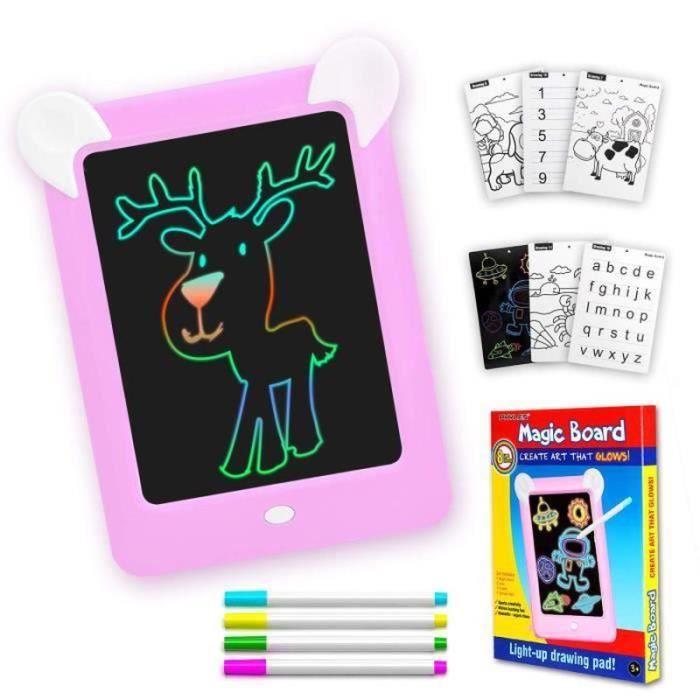 Tableau Magique Lumineux Pour Enfant - 8 Effets Lumineux, Stylos Et Cartes Inclus - Jouet Educatif Rose