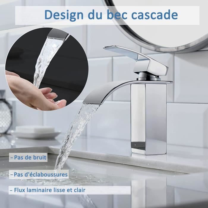Robinet lavabo cascade noir confortable robinet salle de bain durable mitigeur  lavabo robuste en laiton+inox peinture noir - Cdiscount Bricolage