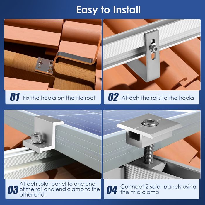 Support De Montage Pour Panneaux Solaires – 2 à 8 Modules, Plat, 45 Pouces (114 Cm), Alu Résistant