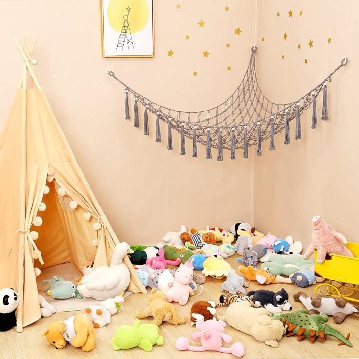 Filet Peluche Hamac Bohème En Macramé Pour Animaux En Peluche – Filet De Rangement Pour Ours Avec Support D'angle à Suspendre Pour Jouets En Peluche Léger Pour Chambre D'enfant (violet Filet Rangement