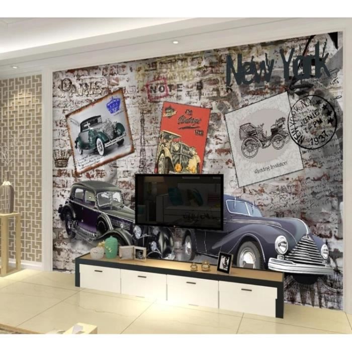 Papier peint mural voiture Voiture sur brique modèle vintage - TenStickers