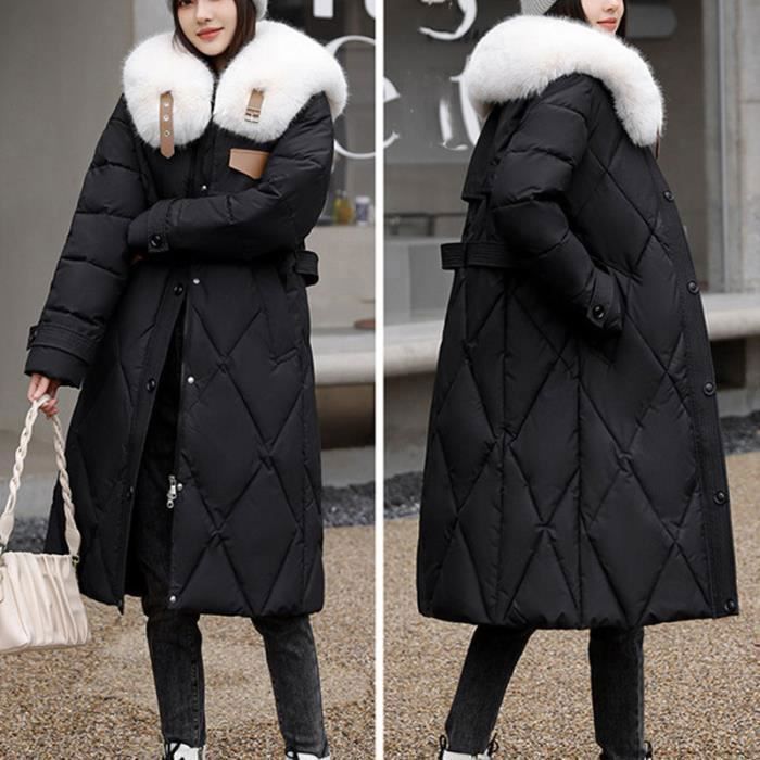 2023 Nouveau Doudoune Femme Longue en Duvet Hiver Chaud et Elegant Doudoune decontractee a col en Fourrure XS XL Noir Noir Cdiscount Pret a Porter