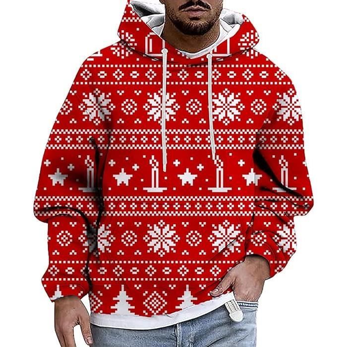 Sweat a Capuche Homme Grande Taille Imprime Pull de Noel Decontracte Automne Hiver Hoodie Christmas Sweatshirts Rouge Rouge Cdiscount Pret a Porter