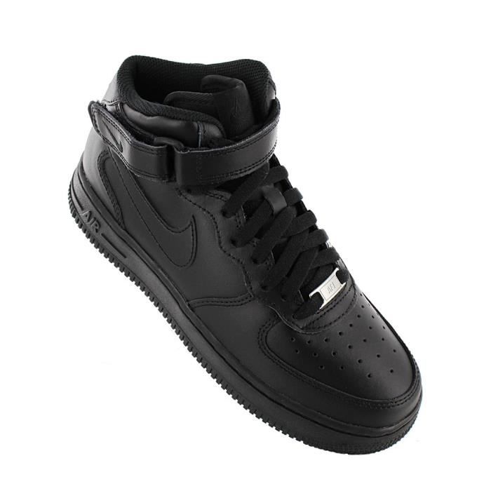 Basket Nike AIR FORCE 1 MID LE Junior Noir Femme Cuir NIKE Lacets Noir Cdiscount Chaussures