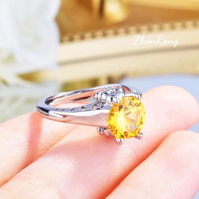 Bague de mariage en argent sterling avec citrine en zirconium cubique taille princesse Taille ajustable jaune Achat Vente bague anneau Bague de mariage en argent sterling avec citrine en