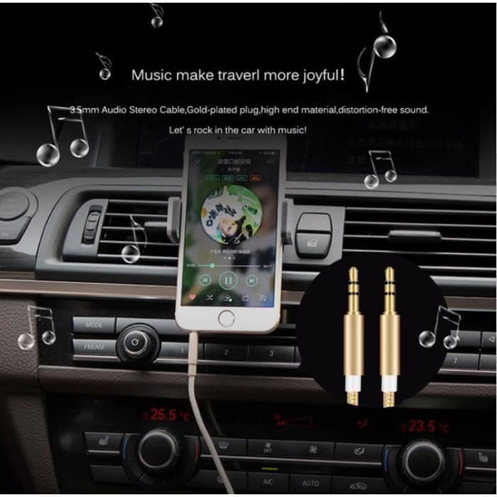 Cable Jack/Jack Metal pour Smartphone Voiture Musique Audio Double