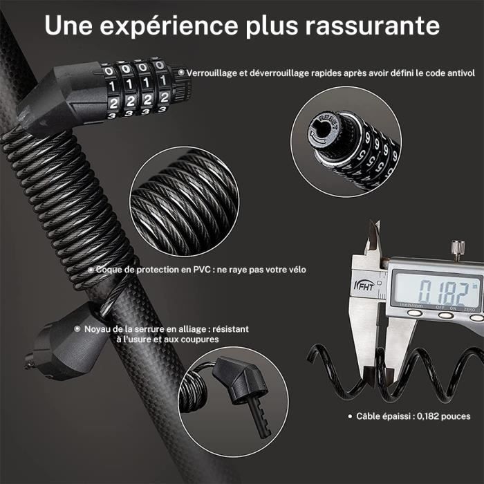 Câble antivol pour casque Rockbros - Antivol à combinaison avec code à 3  chiffres 