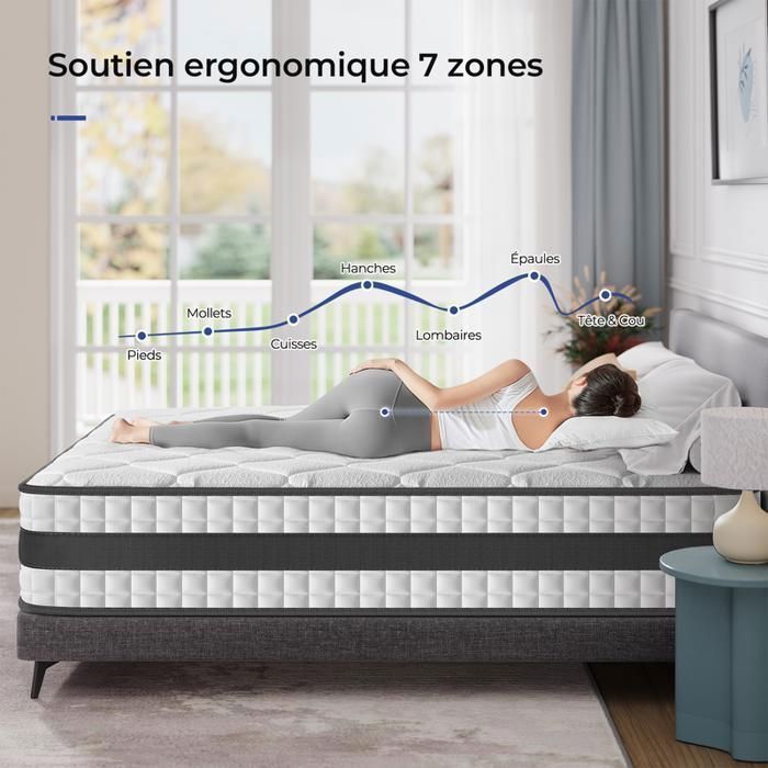 Matelas Lynnbery 140x190 Cm – Hybride Mousse Mémoire + Ressorts Ensachés – Fermeté Moyenne – Livré En Boîte – Certifié Oeko-TEX