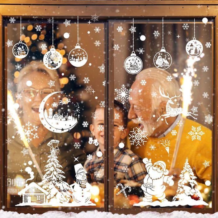 SMBLCE Lot de 121 pièces, 9 feuilles d'autocollants de Noël en flocons