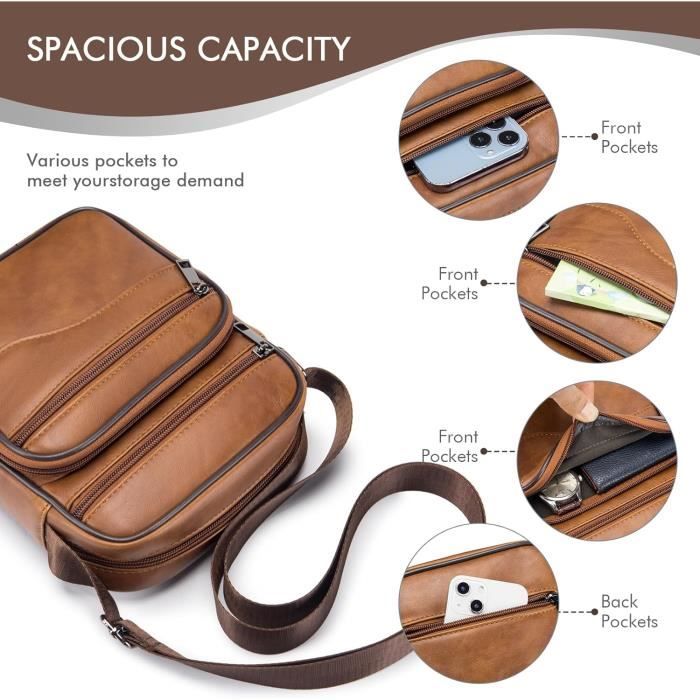 BAGZY Sacoche Homme Bandoulière Cuir Véritable - Petit Sac Porté Épaule Business 11 Pouces Tablette - Vintage