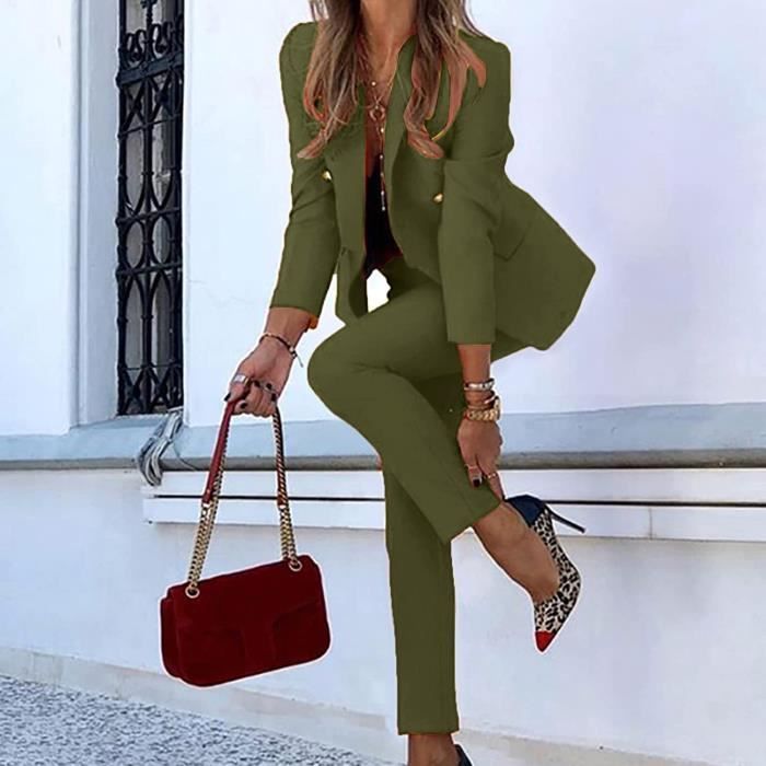 Costume Femme 2 Pièces Tailleur Femme Ensemble Pantalon et Veste Blazer Chic  et Elegant Couleur Unie Slim Fit Formel Bureau Vert Vert - Cdiscount  Prêt-à-Porter