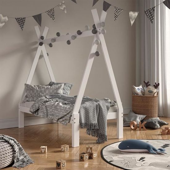 Tipi Lit enfant lit tipi lit évolutif naturel avec jeté lit VitaliSpa 70 x 140 cm 