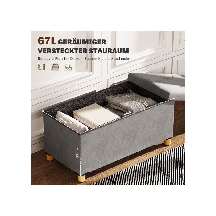 HOMCOM Banc De Rangement Pliable Bout De Lit 76x38x38 Cm - 67L Rose, Charge 120 Kg