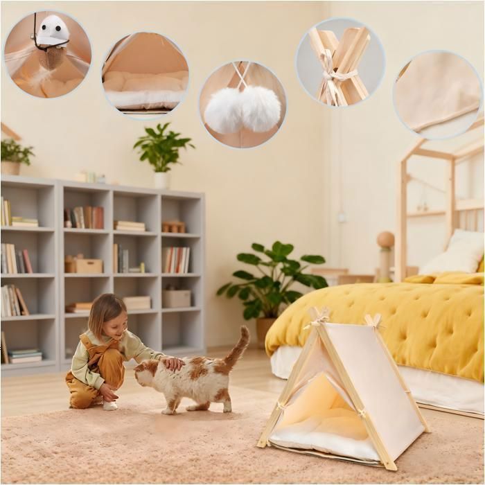 Cozy Lit Pour Chat Au Monstre, Tente Intérieure Douce Avec Coussin