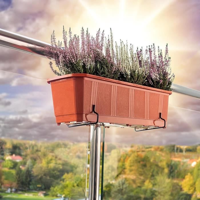 Support De Pot De Fleur - Fer Art - Panier Suspendu Pour Balustrade De Jardin - Noir