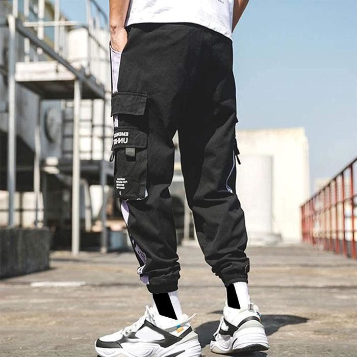 Pantalon de jogging pour hommes Punk Cargo Baggy Techwear Hip Hop Sarouel Streetwear Noir Noir Cdiscount Pret a Porter