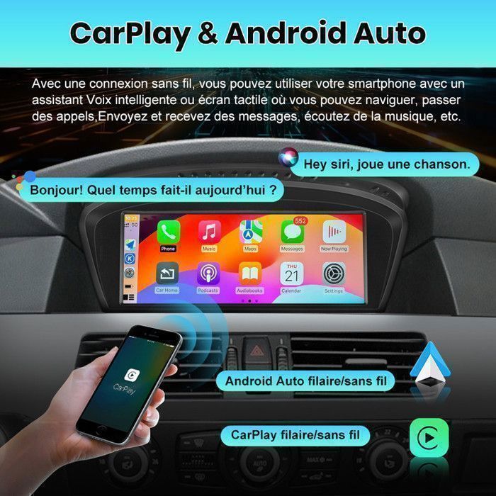 Autoradio Android 14 CarPlay Pour BMW E90 E60 E63 - Écran 8.8" 2K - Snapdragon 665 - Neuf