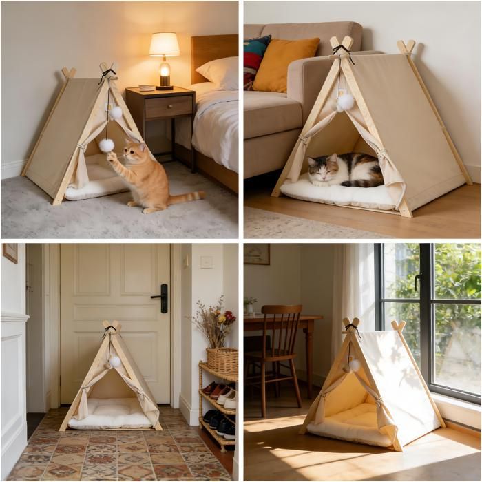 Lit Pour Chat En Forme De Monstre Douillet - Tente Intérieure Avec Coussin Amovible, Taille S (violet)