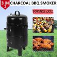 Barbecue à Charbon 3 en 1 Grill Fumoir BBQ Smoker avec thermomètre de température - Charbon de bois VINTEKY®-0
