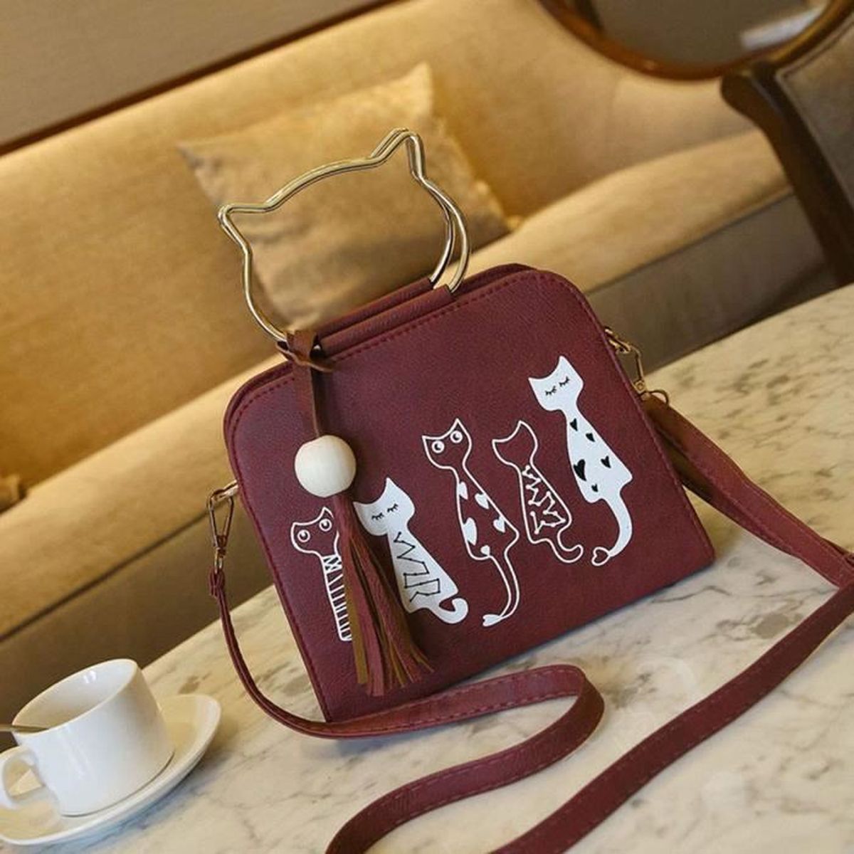 Sac A Main A Bandouliere Pour Femme Motif Chat Red Cdiscount Bagagerie Maroquinerie