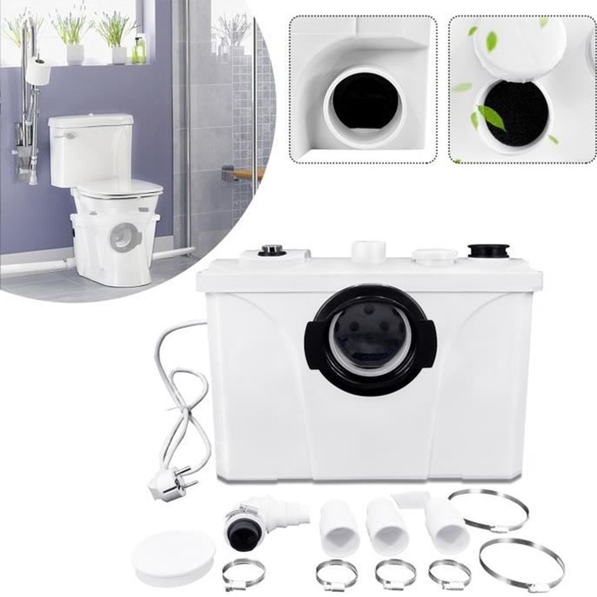 Cecaylie Broyeur sanitaire 600W, 3 en 1 pompe de relevage, Pompes à