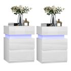 Lot de 2 Tables de chevet Blanc - PIPIPOXER - Avec 3 Tiroirs et LED Multicolore Réglable - 40x35x56 cm - Style Scandinave moderne