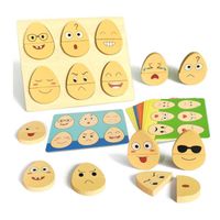 Puzzle de Construction Emoji,Jouet en Bois,Interactif Bloc Jeux Enfant, Expression Faciale Jouets Assortis IQ Puzzle Educatif Cadeau