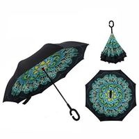 Parapluie Inversé avec Mains Libres Poignée en Forme C, Double Couche Coupe-Vent Anti-UV Soleil, Parapluie pour Voyage et Voiture 