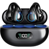 Écouteurs Bluetooth 5.3 Ecouteurs sans Fil HiFi Stéréo avec Contrôle Tactile Clip sur la Conception avec Écran LED - Noir