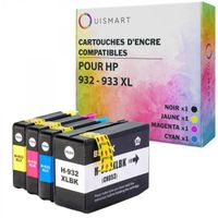 Ouismart® Lot de 4 Cartouches d'encre HP 932 933 HP 932XL 933XL compatible pour HP Officejet 7610 6700 6100 7612 6600 7110 7510