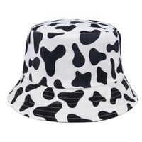 Chapeau seau mignon,YSTP chapeau de pêcheur de plage pour femmes, réversible, chapeau de pêcheur noir et blanc imprimé vache